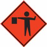 Flagger Ahead Symbol Roll-up Sign / Vinyl Pockets